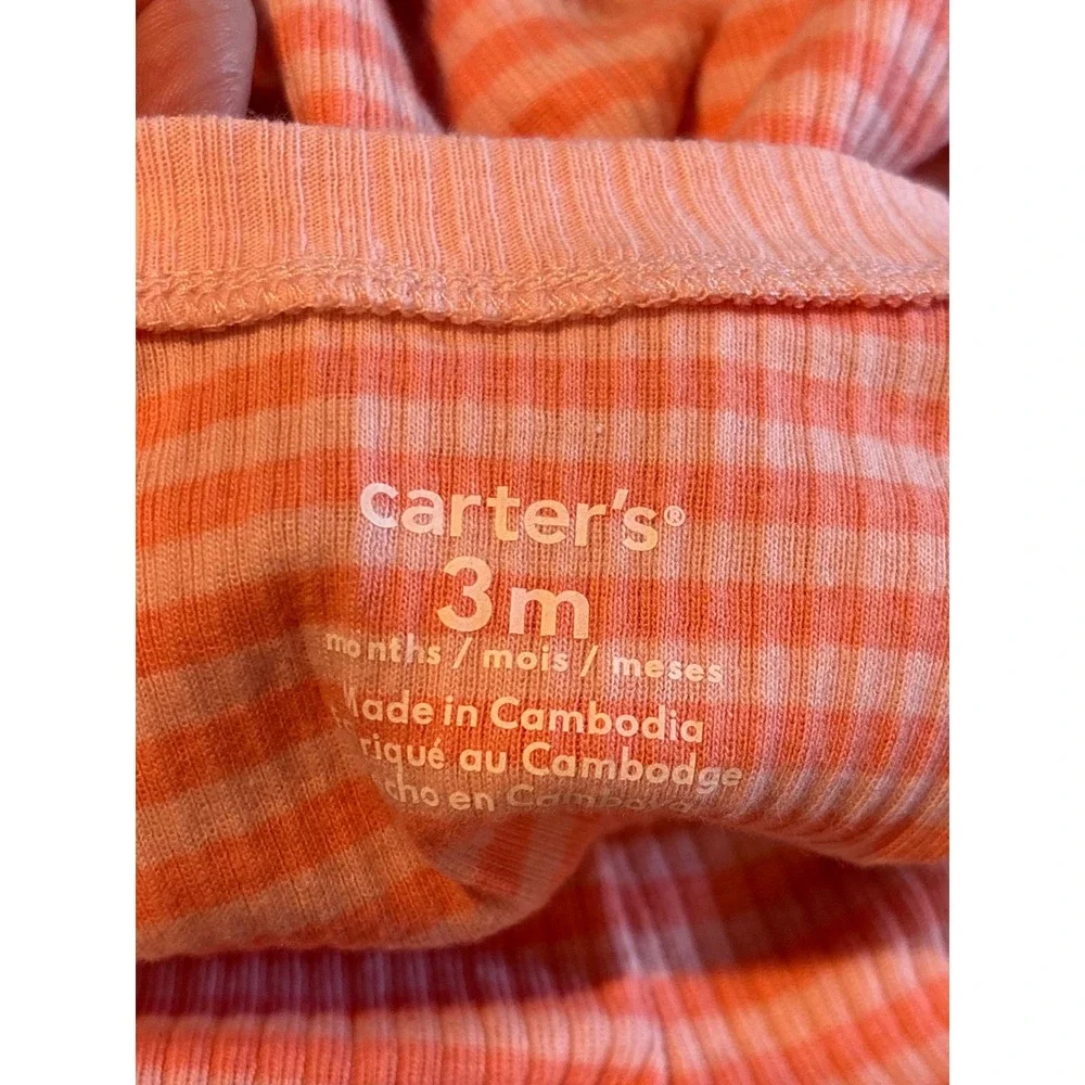 Carters Baby Girl 3M Pink White Striped Ribbed Peplum Top and Shorts Set